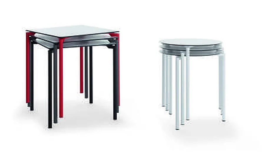 LEG cafe tables shown stacked together