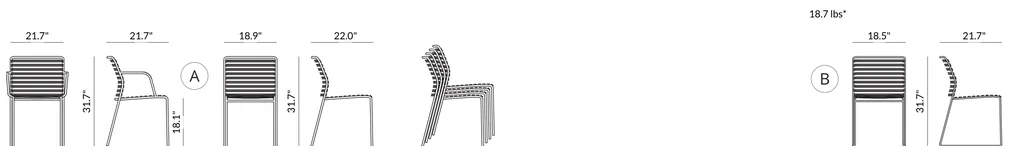 4-Leg Chair with Armrests (21.7" w x 21.7" d x 31.7" h) dimensions