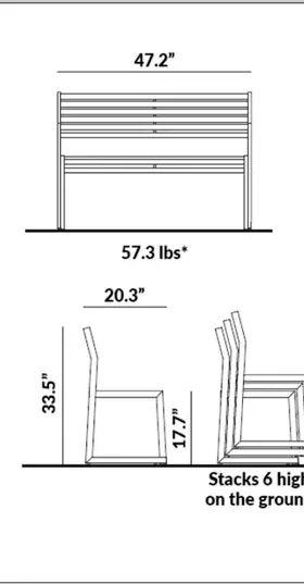 Double Bench with Backrest (47.2” long) dimensions