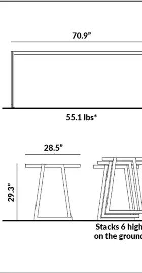Rectangular Table (23.6” x 70.9”) dimensions