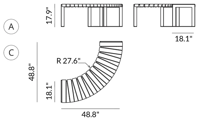 Curved Flat Bench (48.8" x 48.8") dimensions