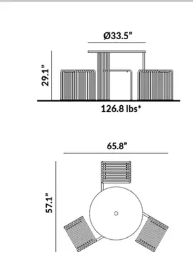 3-Seater Round Picnic Table dimensions