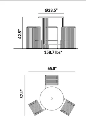 Tall 3-Seater Round Picnic Table dimensions