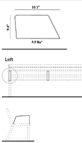 Left Arm for Bench with Backrest (Note: Single Arm) dimensions